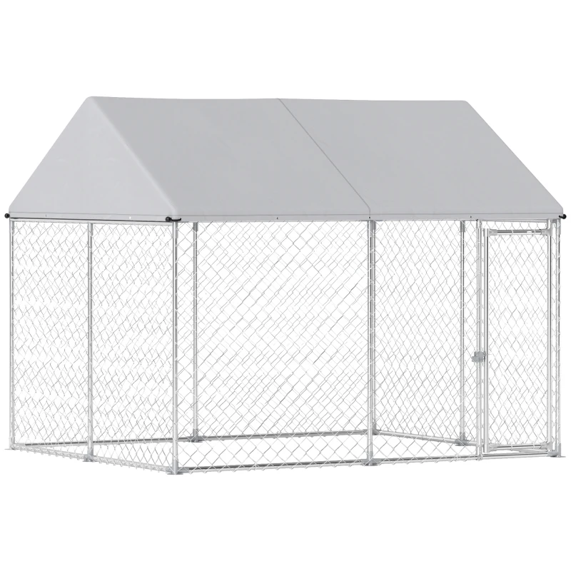 PawHut Heavy Duty Galvanized Steel Outdoor Dog Kennel with Waterproof Roof, Safety Lockable Latch System, 9.2' x 7.5' x 7.2'