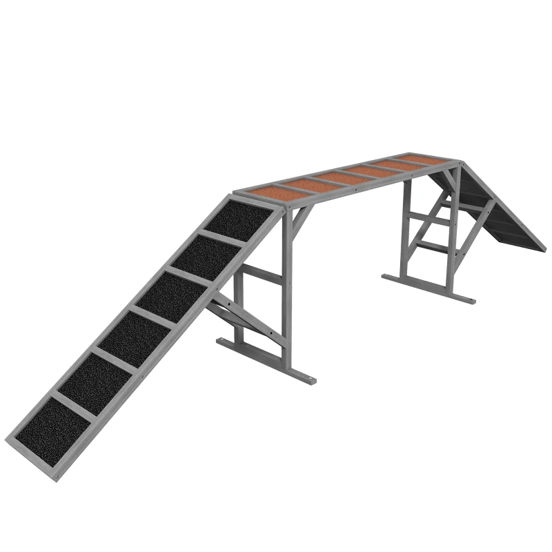 PawHut Dog Agility Equipment Ramp with Safety Bar, Non-slip Surface, for Walk and Pause Training, Gray