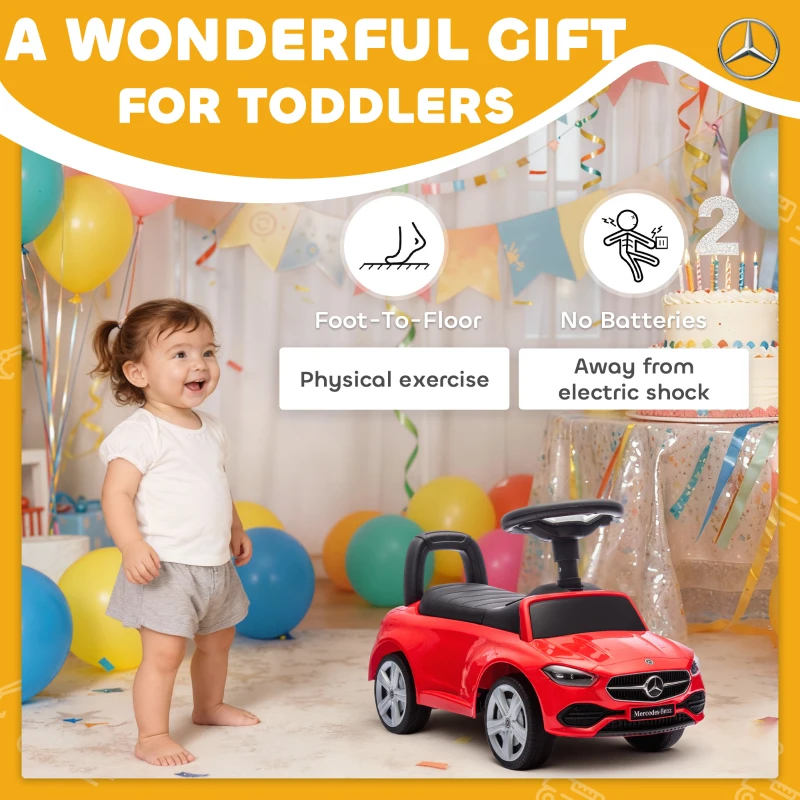 Qaba Mercedes-Benz C-Class Licensed Kids Ride On Car, Foot-to-Floor Toy with Anti-Tip Design, Horn & Start Sound, Red