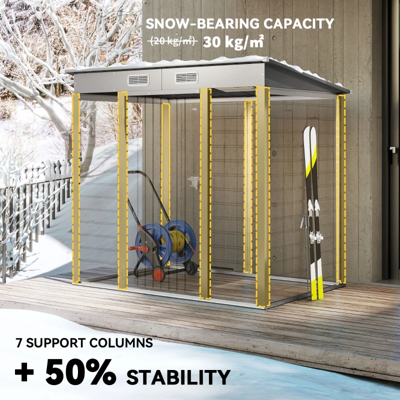 Outsunny 6 x 4FT Galvanized Garden Storage Shed, Metal Outdoor Shed with Double Doors and 2 Vents, Light Grey