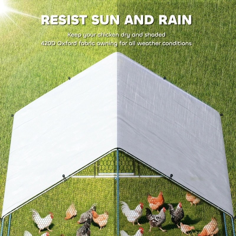 PawHut Metal Chicken Coop with Water- and UV-Protection Cover for Backyard Hen, Duck, Rabbit, 32.8' x 9.8' x 6.4'