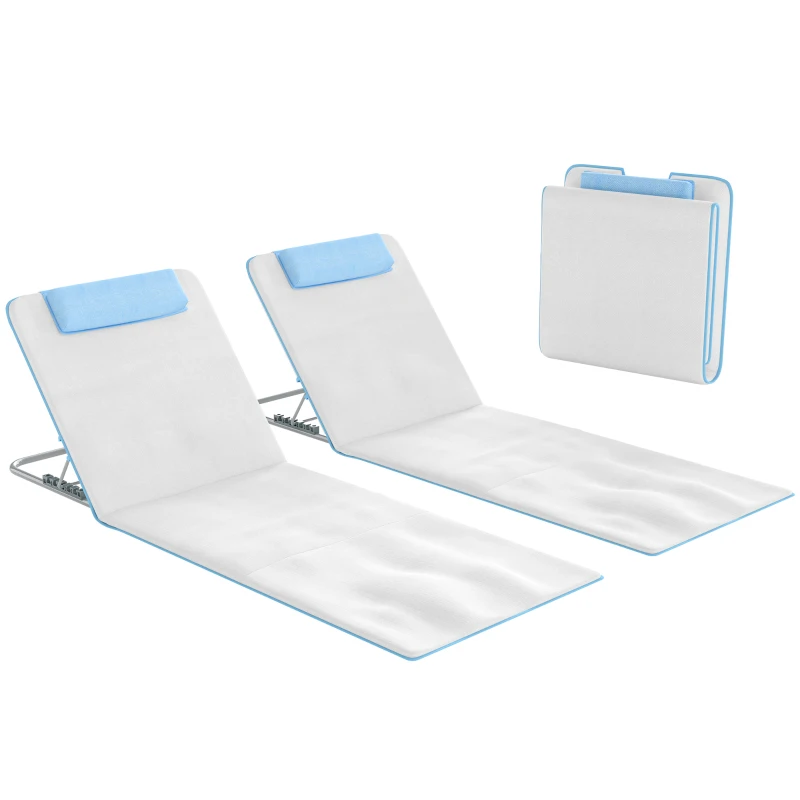 Outsunny 2 Pieces Beach Lounge Chair, Outdoor Folding Chaise Lounge Set w/ Pillow for Sunbath, Snap, Beige