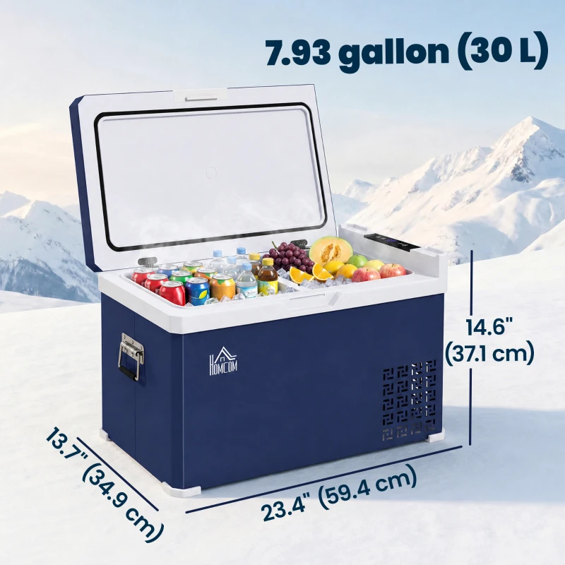 HOMCOM Dual Zone Car Fridge, 32 Quart Portable Fridge, 12/24V DC and 100V-240V AC, for Campervan RV Boat Travel Use, -4℉-68℉