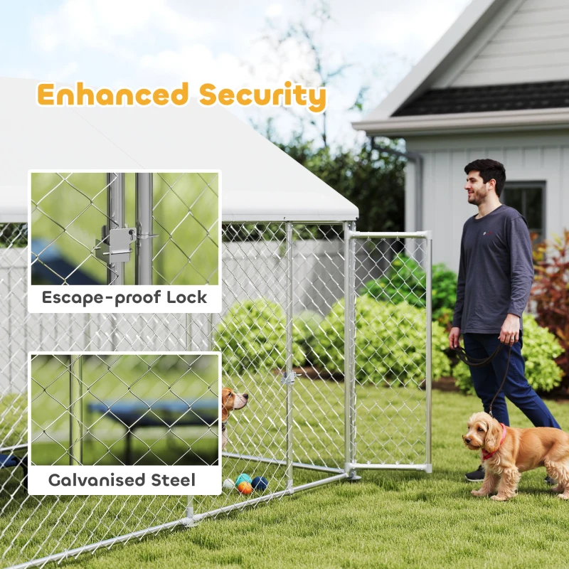 PawHut Heavy Duty Galvanized Steel Outdoor Dog Kennel with Waterproof Roof, Safety Lockable Latch System, 9.2' x 7.5' x 7.2'