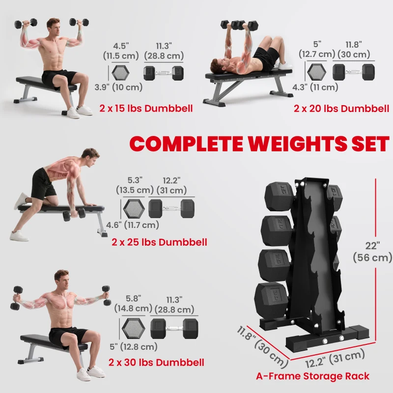 Soozier Hex Dumbbell Weight Set with Vertical Rack, 180lbs Rubber-Coated Dumbbells with Non-Slip Handles