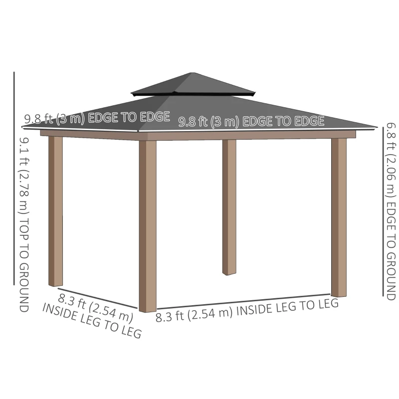 Outsunny 10' x 10' Outdoor Hardtop Gazebo Canopy w/ Double PC Roof, Steel Frame, Nettings, Curtains for Garden Lawn Deck, Khaki