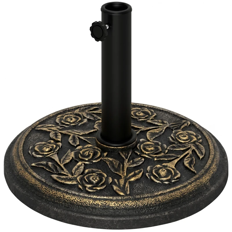 Outsunny 20 lbs Resin Round Patio Umbrella Base 18" Outdoor Decorative Cast Stone Parasol Stand Market Garden Umbrella Holder, Bronze