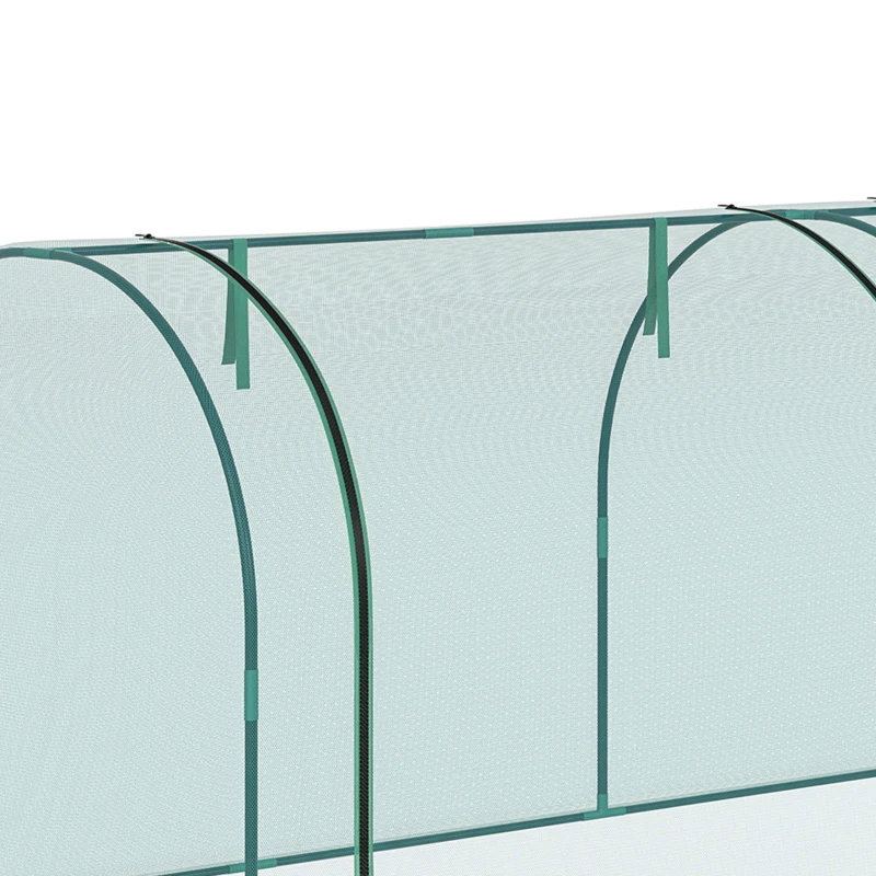 Outsunny 8' x 3' Crop Cage, Garden Plant Protector, with 3 Zippered Doors and 6 Ground Stakes, for Garden, Yard, Lawn Dark Green