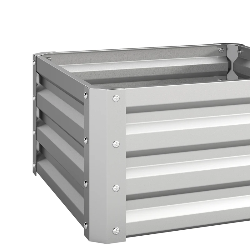 Outsunny Set of 2 Raised Garden Bed, 2 x 2 x 1ft Steel Planters for Outdoor Plants, Elevated Planter Box, Easy-to-assemble, for Flowers Herbs and Vegetables, Silver