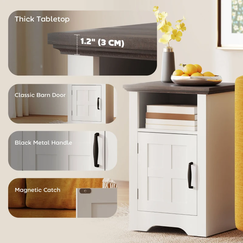 HOMCOM Set of 2 Side Tables with Barn Door and Open Shelf, Farmhouse End Tables with Cabinet, Nightstands for Living Room