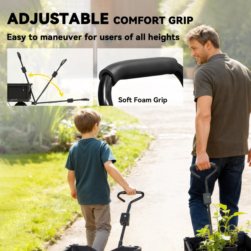 Outsunny Steel Garden Cart, Utility Wagon Cart with Removable Liner, Quick-Release Sides, 10" Wheels, 660lbs Capacity