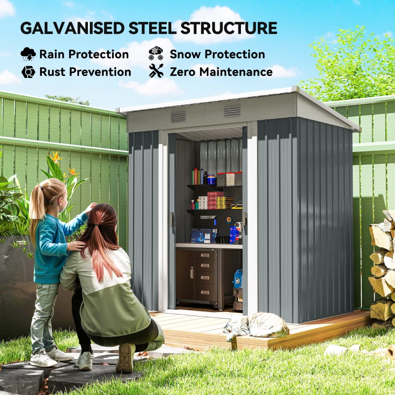 Outsunny 6' x 4' Outdoor Storage Shed, Metal Garden Shed with Lockable Sliding Doors and Vents, Grey