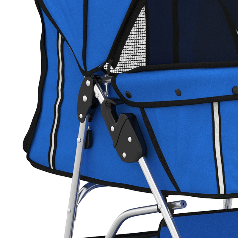 PawHut Pet Stroller with Reflective Strips, Foldable Cat Stroller with 360° Swivel Wheels for Small Dogs and Cats, Blue