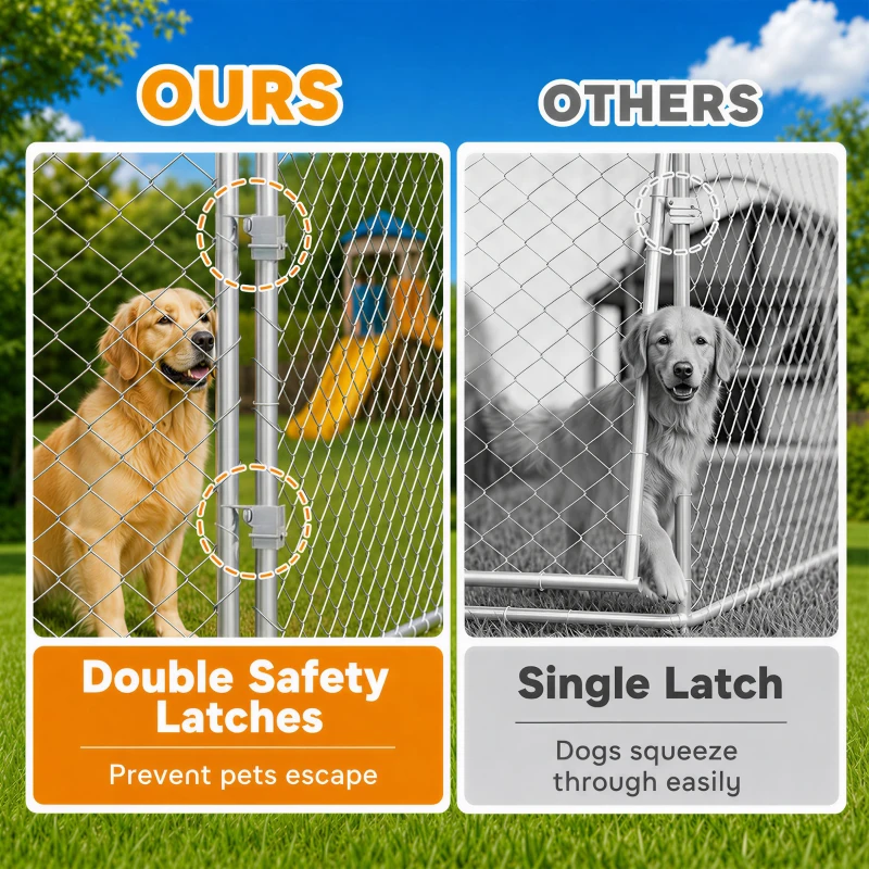 PawHut Heavy Duty Outdoor Dog Kennel with Waterproof Roof, Secure Latch, Chain Link Dog Run for Backyard, 19.7' x 19.7' x 8.9'