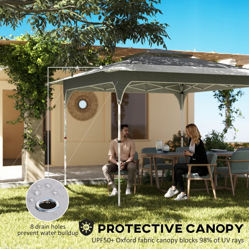 Outsunny 11.5 x 11.5 ft Pop Up Canopy Tent with 1-Button Push Easy Setup, UPF 50+ 2-Tier Instant Canopy with Carry Bag, Dark Grey
