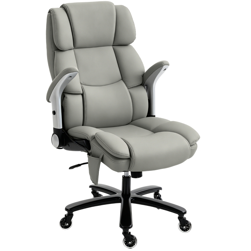 HOMCOM Ergonomic Office Chair with Inflatable Adjustable Lumbar Support, 400 Lbs Heavy Duty High Back Desk Chair, Light Gray