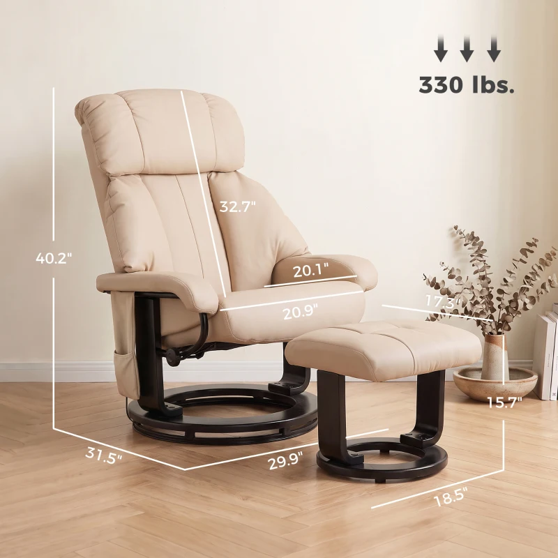 HOMCOM Massage Recliner Chair with Ottoman, 360° Swivel Recliner and Footstool, 10-Point Vibration, Beige