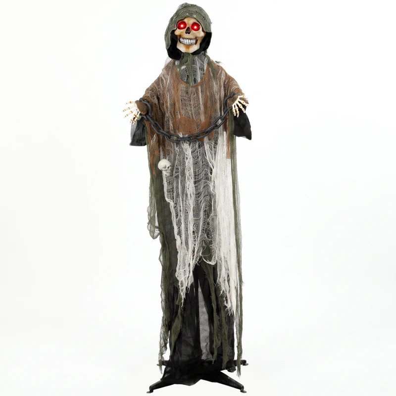 HOMCOM 5.6 ft Animated Grim Reaper, Life-Size Halloween Animatronic with Moving Hands/Head, Glowing Eyes, Creepy Sound
