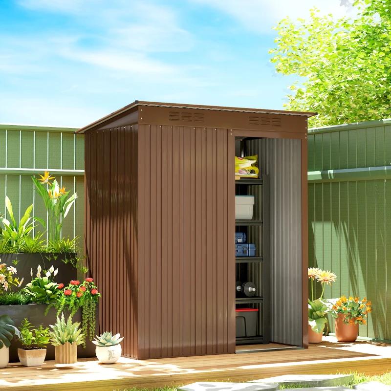 Outsunny 5.2' x 3.5' Outdoor Storage Shed, Easy to Assemble Metal Garden Shed, for Backyard, Lawn, Patio, Light Brown