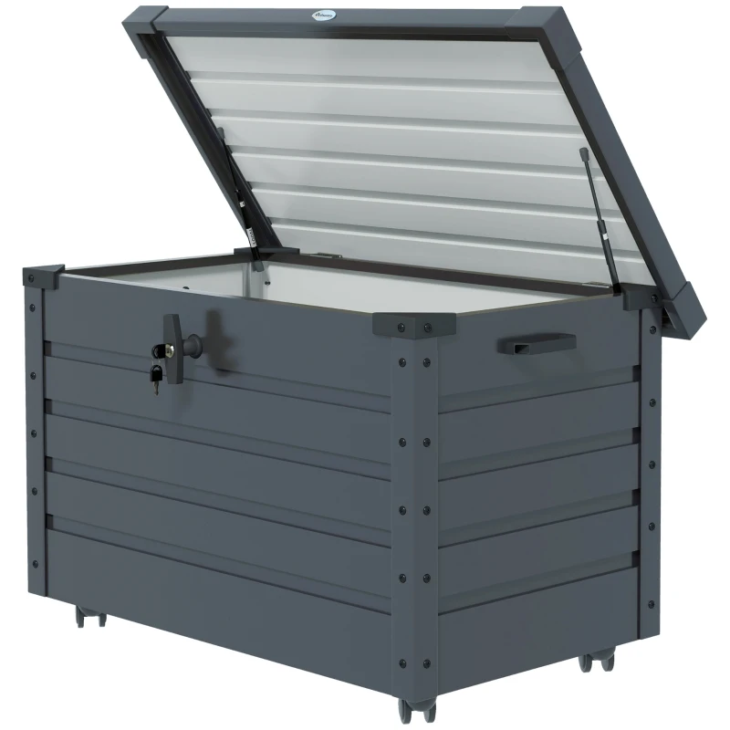 Outsunny 78 Gallon Garden Storage Box, Waterproof Outdoor Storage Container with Wheels and Handles, Dark Grey