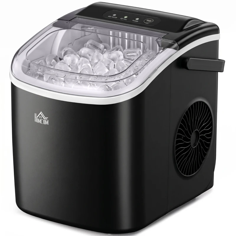 HOMCOM Portable Ice Maker Countertop with Handle, Self Cleaning Ice Maker Machine with Scoop and Basket, 26lbs/24Hrs, Black