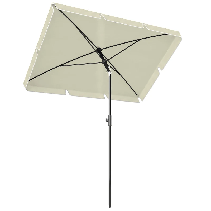 Outsunny 6.5x4ft Rectangle Patio Umbrella Aluminum Tilt Adjustable Garden Parasol  Sun Shade Outdoor Canopy Cream White