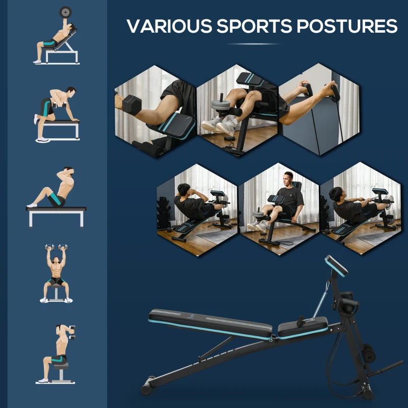 Soozier Foldable Press Bench Adjustable Dumbbell, Weight Training Bench Exercises Gym Chair, Black & Blue