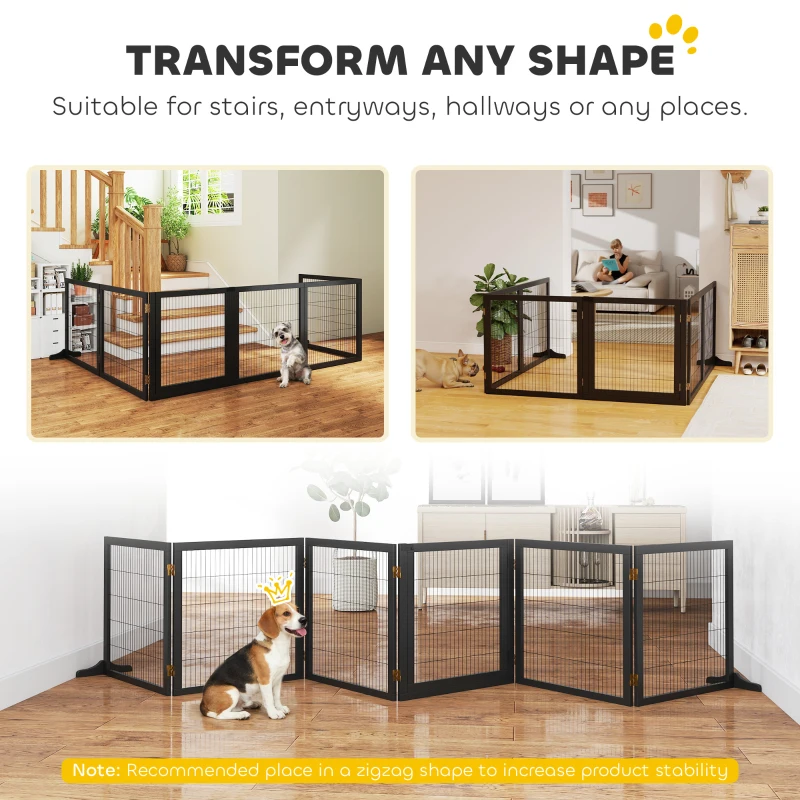 PawHut Wooden Freestanding Pet Gate w/ 2 Support Feet, Black