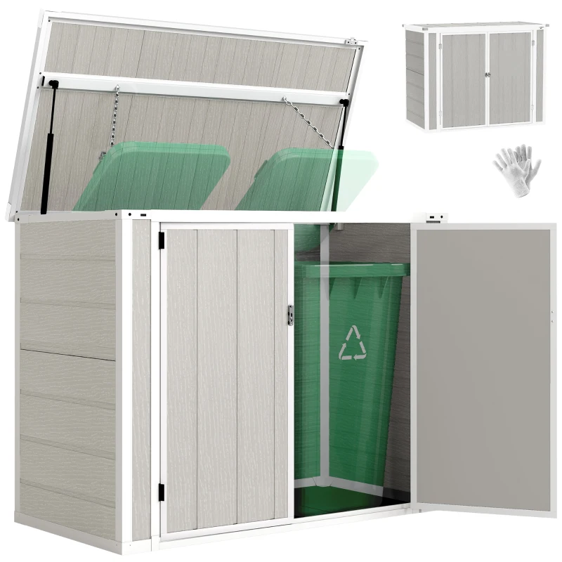 Outsunny 41 Cu. Ft. Outdoor Storage Shed, Outdoor Horizontal Trash Can Storage with Chain Lid, Lockable Storage Box, Light Grey