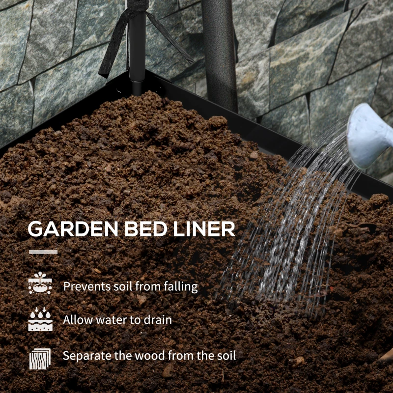 Outsunny Raised Garden Bed with Cover, Metal Elevated Planter Box with Bottom Shelf and Liner, Black