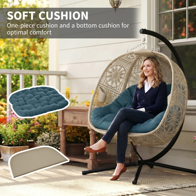 Outsunny Hanging Egg Chair with Stand, Foldable Basket Swing Chair with Removable Washable Cushion, Dark Grey