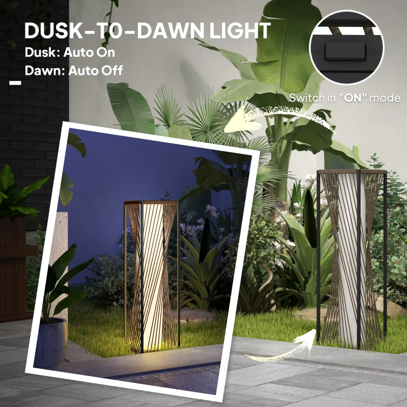 Outsunny Rattan Solar Floor Lamp, Decorative Outdoor Lamp with Auto On/Off LED Lights, IP44 for Patio, Porch, Pathway, Brown