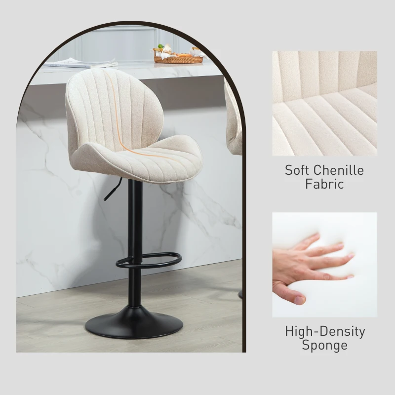 HOMCOM Bar Stools Set of 2, Swivel Barstools with Back, Adjustable Height and Footrest for Kitchen Island, Dining Room, Beige