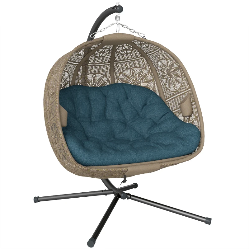 Outsunny Hanging Egg Chair with Stand, Foldable Basket Swing Chair with Removable Washable Cushion, Dark Grey