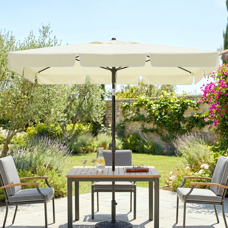 Outsunny 6.5x4ft Rectangle Patio Umbrella Aluminum Tilt Adjustable Garden Parasol  Sun Shade Outdoor Canopy Cream White