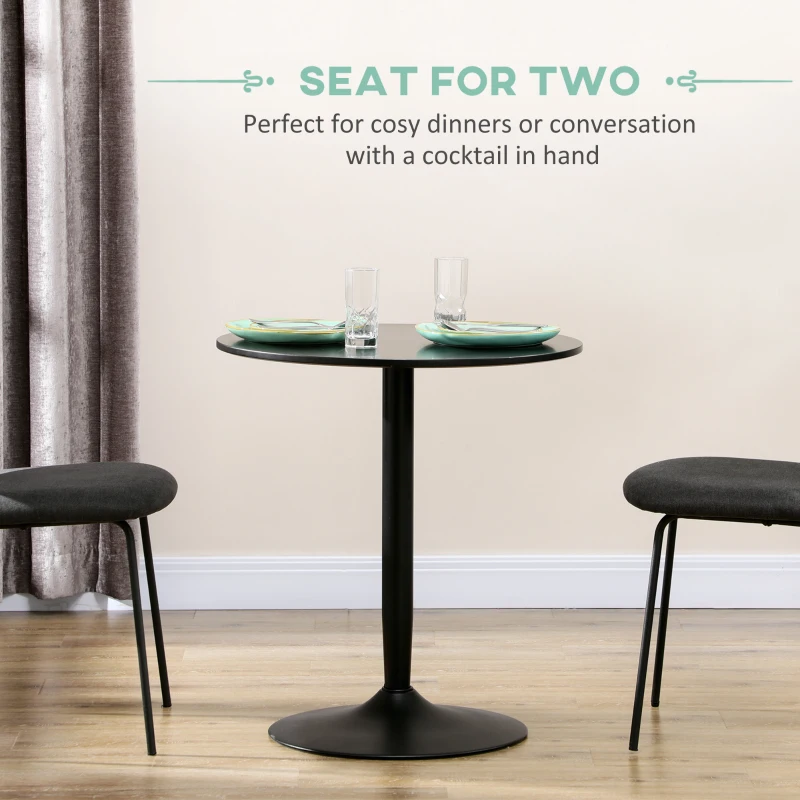 HOMCOM Modern Kitchen Table for 2 People, Round Dining Table with Steel Base for Living Room, Dining Room, Black