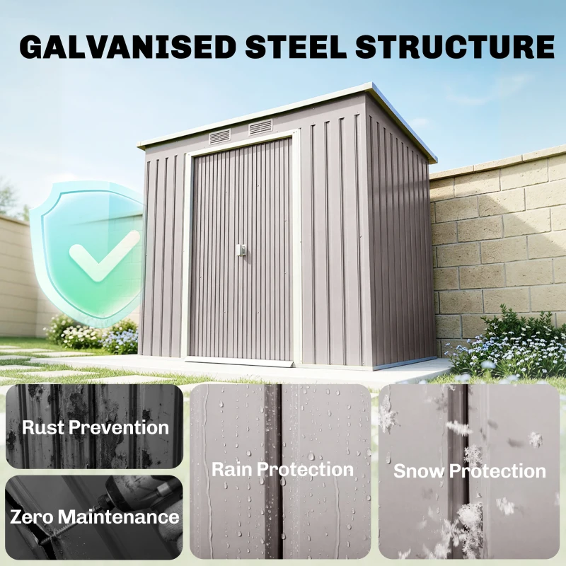 Outsunny 7' x 4' Galvanised Steel Garden Shed, with Foundation Kit - Grey