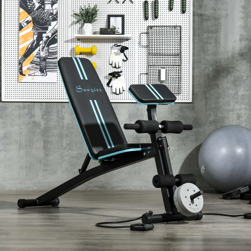 Soozier Foldable Press Bench Adjustable Dumbbell, Weight Training Bench Exercises Gym Chair, Black & Blue