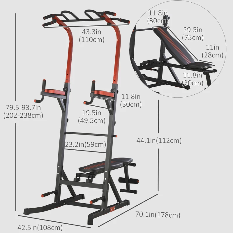 Soozier Power Tower Pull Up Bar Station for Home Gym Training Workout Equipment With Sit Up Bench
