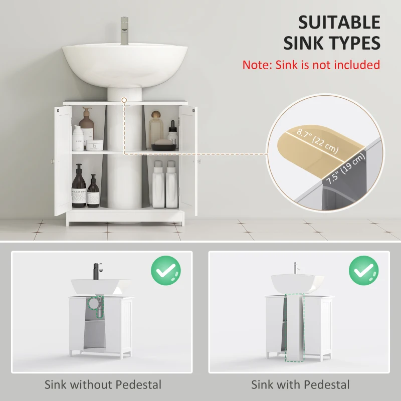 HOMCOM Bathroom Vanity, 24" Pedestal Sink Bathroom Vanity Furniture with 2 Doors and Shelf, White