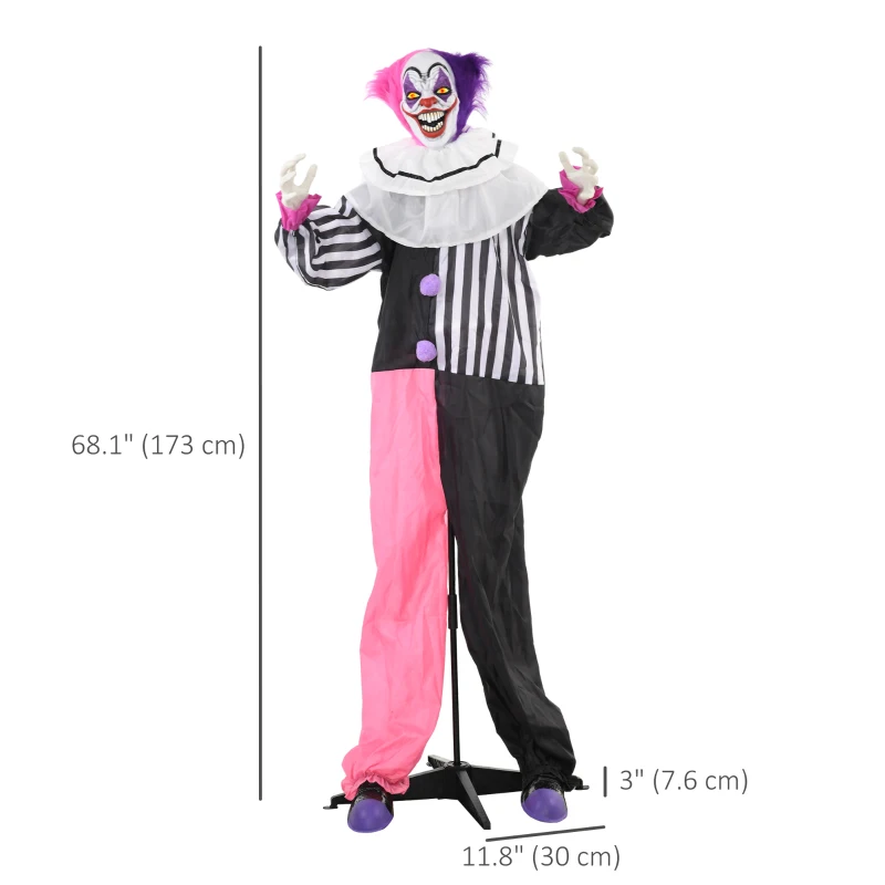Outsunny 5.7FT Life Size Halloween Decoration, Animated Clown with Sound Activated, Light Up Eyes, Motion, Laugh