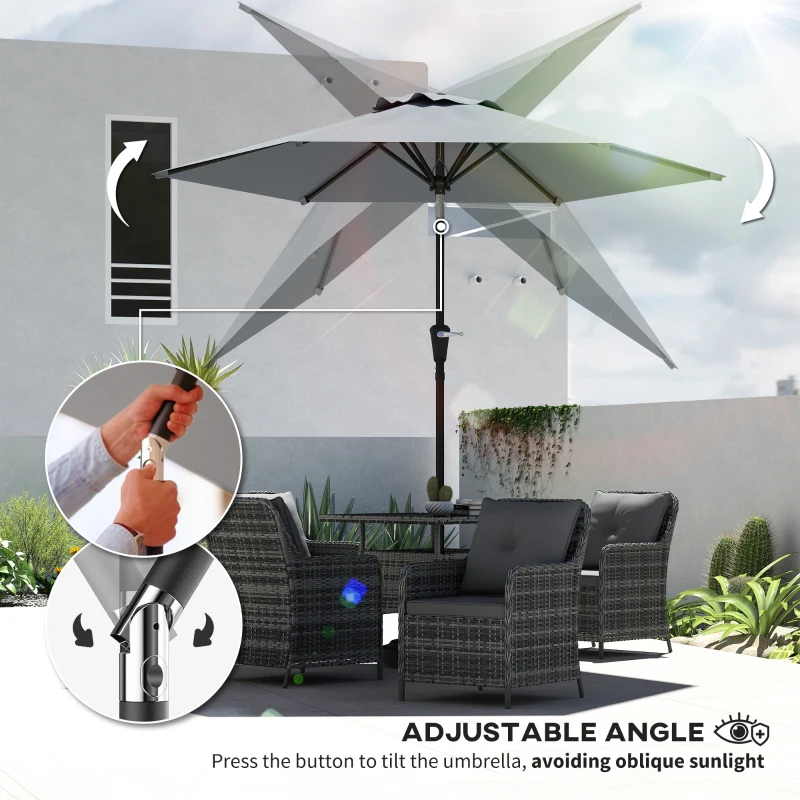 Outsunny Patio Sun Umbrella, Outdoor Parasol with 6 Ribs, Light Grey