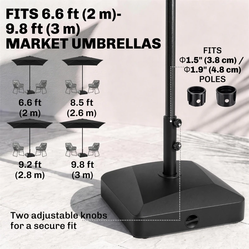 Outsunny Filled Patio Umbrella Base with Wheels, 132 lb Heavy Duty Market Umbrella Stand for Outdoor, Garden, Backyard, Black