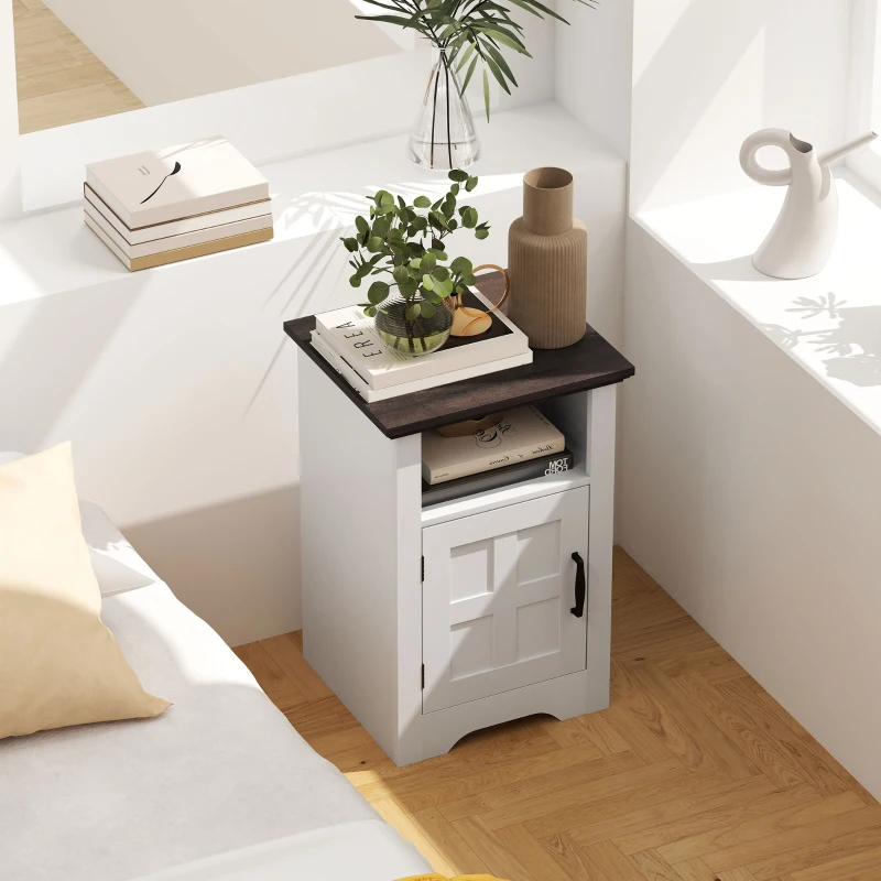 HOMCOM Set of 2 Side Tables with Barn Door and Open Shelf, Farmhouse End Tables with Cabinet, Nightstands for Living Room