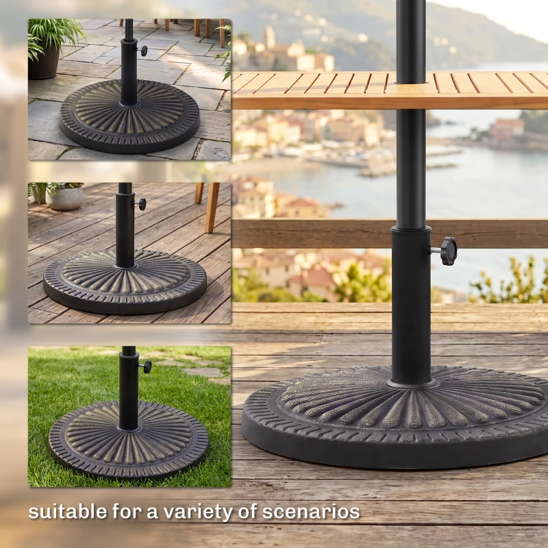Outsunny 31 lbs Resin Round Market Umbrella Base Holder 19" Decorative Parasol Stand for Patio, Outdoor, Backyard, Bronze