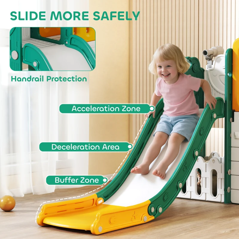 Qaba 7-in-1 Toddler Slide, Kids Slide Climber Playset with Playhouse and Basketball Hoop for 1-4 Years, Yellow