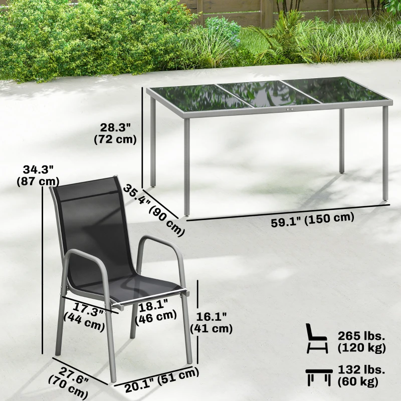 Outsunny 7 Piece Garden Dining Set, Garden Furniture Set with Rectangle Table and 6 Stackable Chairs