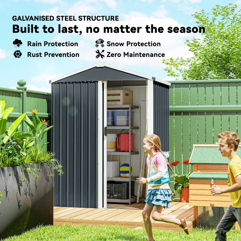 Outsunny 4.5 x 3ft Outdoor Storage Shed, Waterproof Metal Garden Shed with Lockable Door for Backyard, Patio, Lawn, Dark Grey