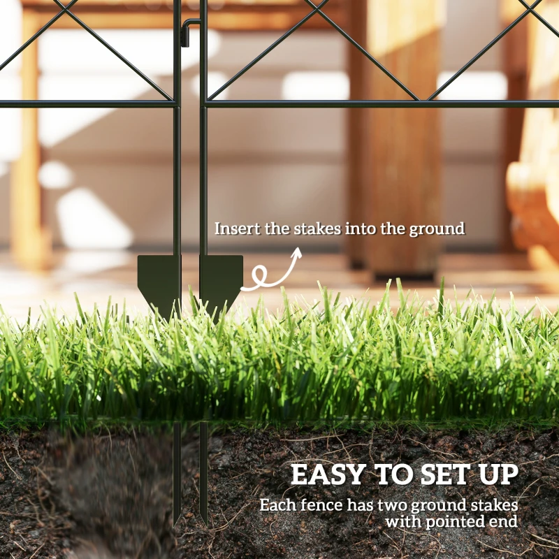 Outsunny 4 Pack Garden Fencing for Yard, Decorative Fence Panels as Animal Barrier and Flower Edging, Circle, Black