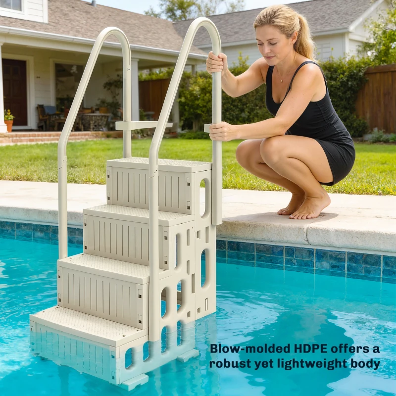 Outsunny Swimming Pool Ladder Adjustable for Above Ground Pools w/ Non-Slip Steps & Dual Handrails 4-Step Cream White
